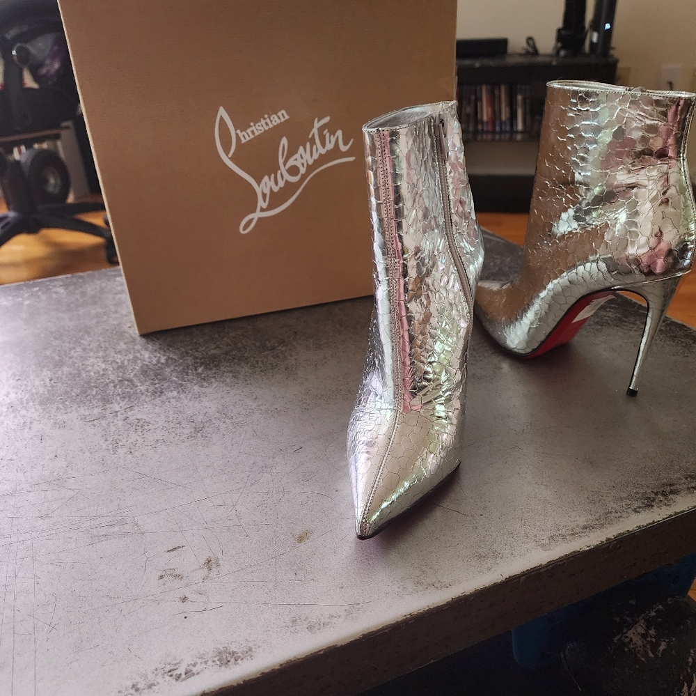 Christian Louboutin Silver Heeled Boots